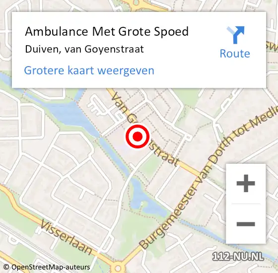 Locatie op kaart van de 112 melding: Ambulance Met Grote Spoed Naar Duiven, van Goyenstraat op 10 april 2022 02:21