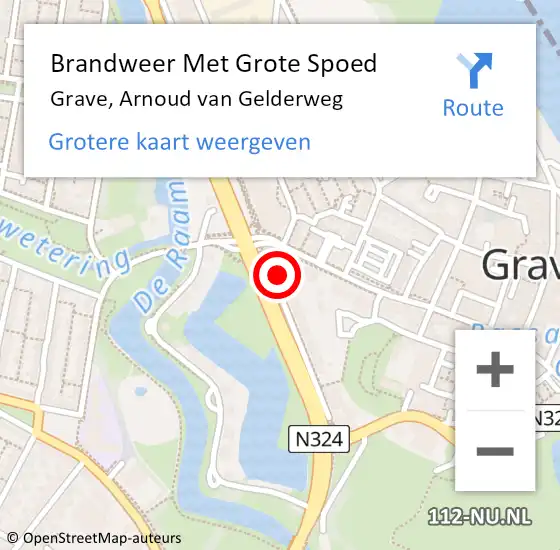 Locatie op kaart van de 112 melding: Brandweer Met Grote Spoed Naar Grave, Arnoud van Gelderweg op 10 april 2022 04:34