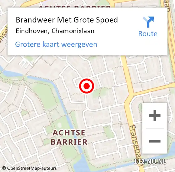 Locatie op kaart van de 112 melding: Brandweer Met Grote Spoed Naar Eindhoven, Chamonixlaan op 10 april 2022 10:48