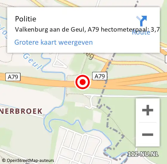 Locatie op kaart van de 112 melding: Politie Valkenburg aan de Geul, A79 hectometerpaal: 3,7 op 10 april 2022 13:27