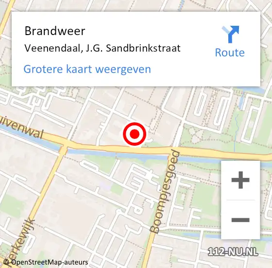 Locatie op kaart van de 112 melding: Brandweer Veenendaal, J.G. Sandbrinkstraat op 10 april 2022 15:29