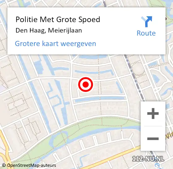 Locatie op kaart van de 112 melding: Politie Met Grote Spoed Naar Den Haag, Meierijlaan op 10 april 2022 16:45