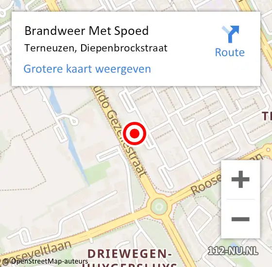 Locatie op kaart van de 112 melding: Brandweer Met Spoed Naar Terneuzen, Diepenbrockstraat op 10 april 2022 17:06