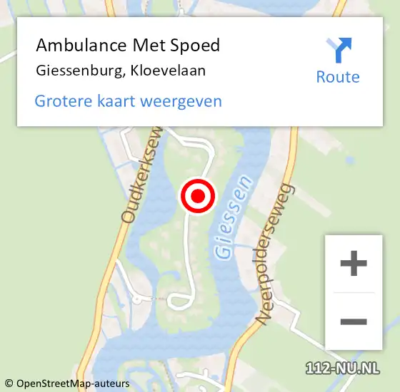 Locatie op kaart van de 112 melding: Ambulance Met Spoed Naar Giessenburg, Kloevelaan op 10 april 2022 17:09