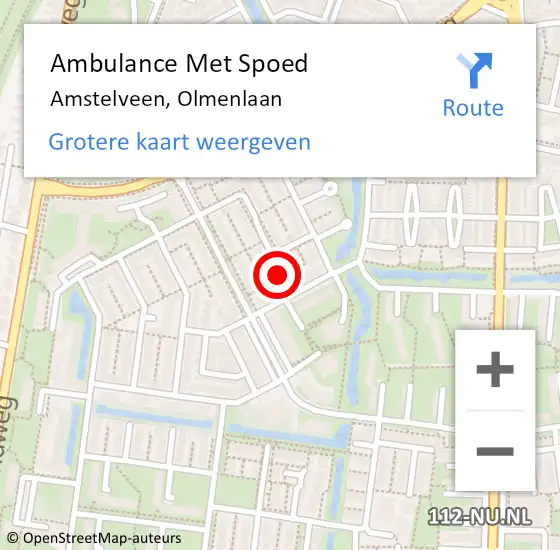 Locatie op kaart van de 112 melding: Ambulance Met Spoed Naar Amstelveen, Olmenlaan op 10 april 2022 17:56
