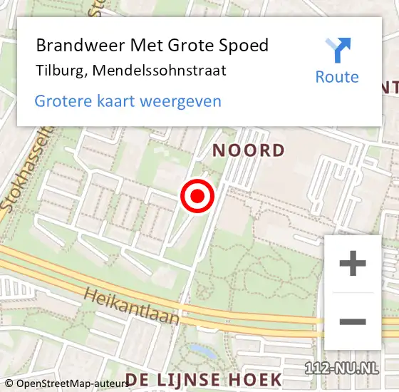 Locatie op kaart van de 112 melding: Brandweer Met Grote Spoed Naar Tilburg, Mendelssohnstraat op 10 april 2022 17:59