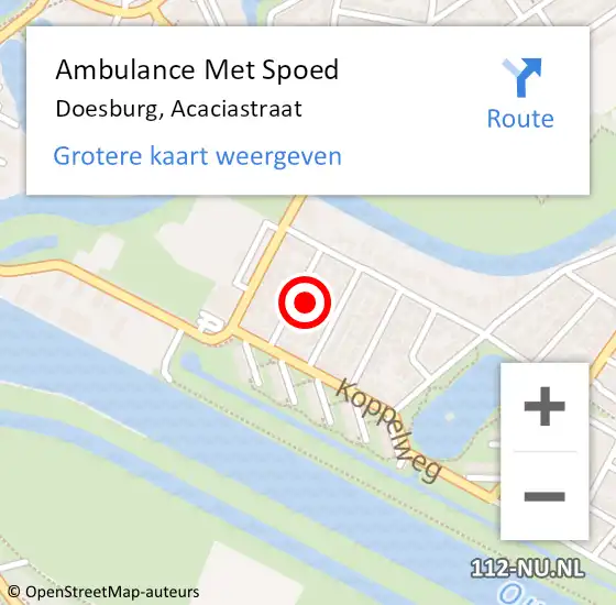 Locatie op kaart van de 112 melding: Ambulance Met Spoed Naar Doesburg, Acaciastraat op 10 april 2022 18:15