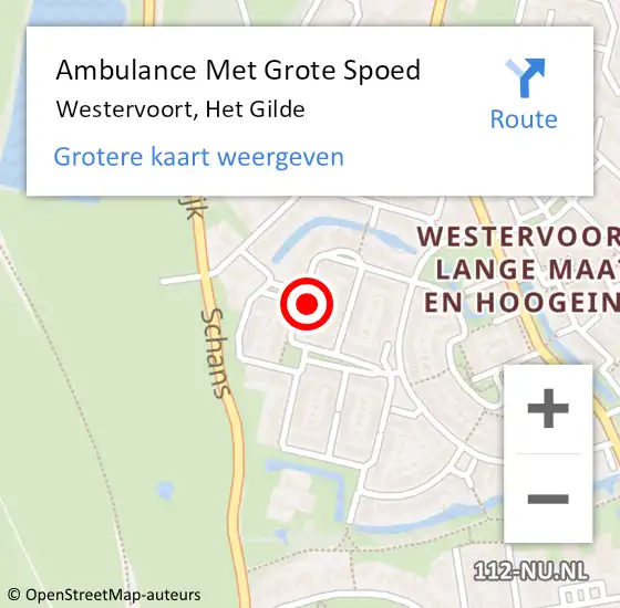 Locatie op kaart van de 112 melding: Ambulance Met Grote Spoed Naar Westervoort, Het Gilde op 10 april 2022 19:36