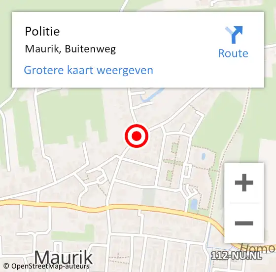 Locatie op kaart van de 112 melding: Politie Maurik, Buitenweg op 10 april 2022 21:03