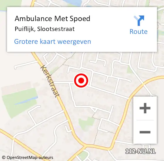 Locatie op kaart van de 112 melding: Ambulance Met Spoed Naar Puiflijk, Slootsestraat op 11 april 2022 05:53