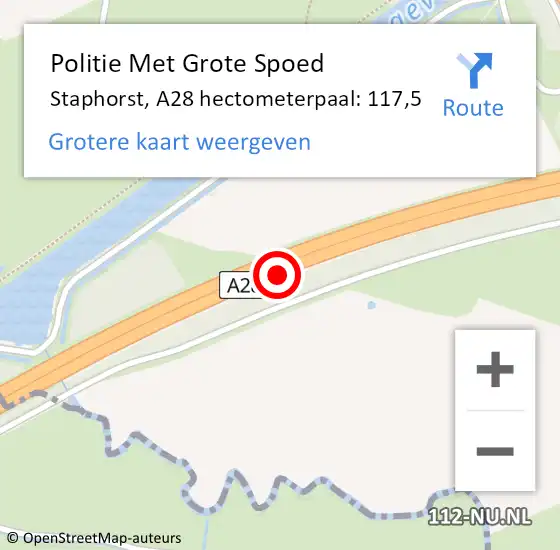 Locatie op kaart van de 112 melding: Politie Met Grote Spoed Naar Staphorst, A28 hectometerpaal: 117,5 op 11 april 2022 06:01