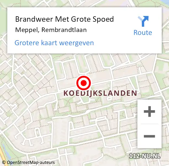 Locatie op kaart van de 112 melding: Brandweer Met Grote Spoed Naar Meppel, Rembrandtlaan op 11 april 2022 06:53