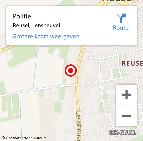 Locatie op kaart van de 112 melding: Politie Reusel, Lensheuvel op 11 april 2022 07:34