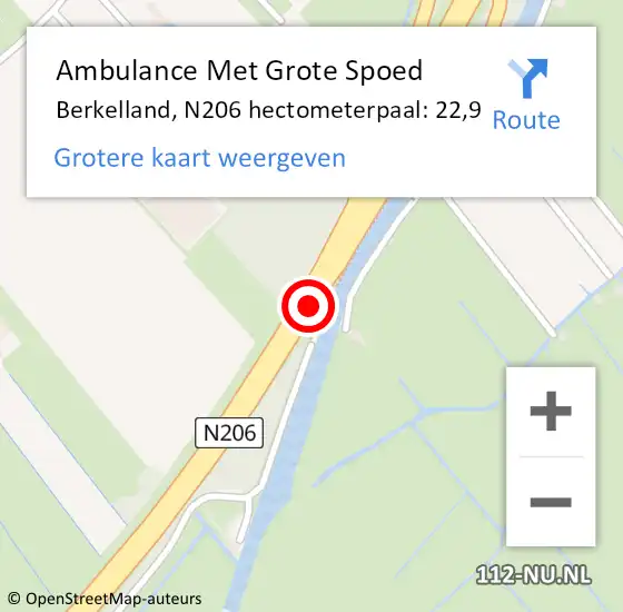 Locatie op kaart van de 112 melding: Ambulance Met Grote Spoed Naar Berkelland, N206 hectometerpaal: 22,9 op 11 april 2022 11:22