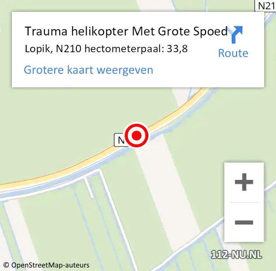 Locatie op kaart van de 112 melding: Trauma helikopter Met Grote Spoed Naar Lopik, N210 hectometerpaal: 33,8 op 11 april 2022 12:47