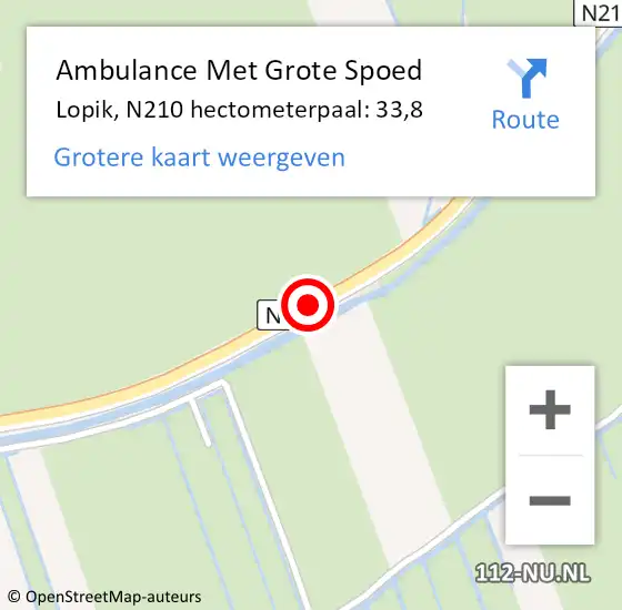 Locatie op kaart van de 112 melding: Ambulance Met Grote Spoed Naar Lopik, N210 hectometerpaal: 33,8 op 11 april 2022 12:49