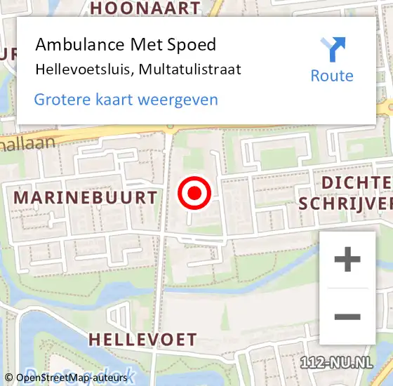 Locatie op kaart van de 112 melding: Ambulance Met Spoed Naar Hellevoetsluis, Multatulistraat op 14 juli 2014 07:29
