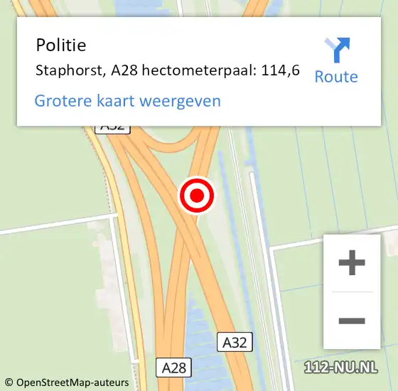 Locatie op kaart van de 112 melding: Politie Staphorst, A28 hectometerpaal: 114,6 op 11 april 2022 16:09