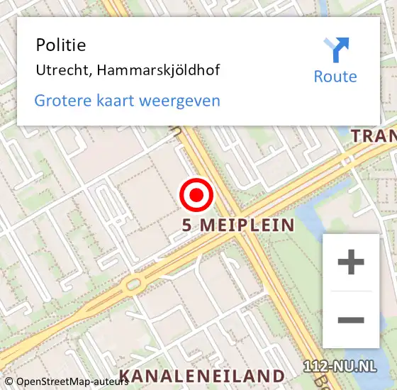 Locatie op kaart van de 112 melding: Politie Utrecht, Hammarskjöldhof op 11 april 2022 16:10