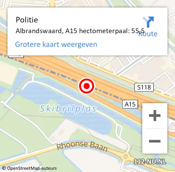 Locatie op kaart van de 112 melding: Politie Barendrecht, A15 hectometerpaal: 55,5 op 11 april 2022 16:30