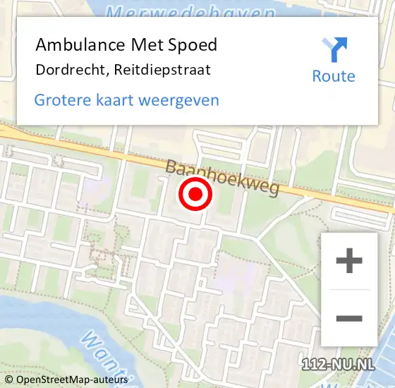 Locatie op kaart van de 112 melding: Ambulance Met Spoed Naar Dordrecht, Reitdiepstraat op 11 april 2022 16:35