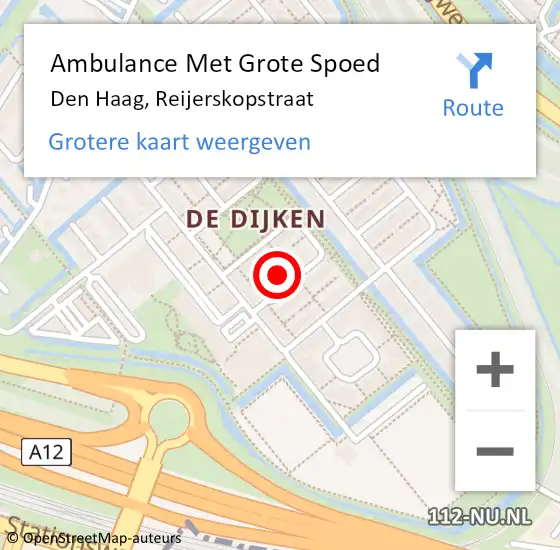 Locatie op kaart van de 112 melding: Ambulance Met Grote Spoed Naar Den Haag, Reijerskopstraat op 11 april 2022 17:27