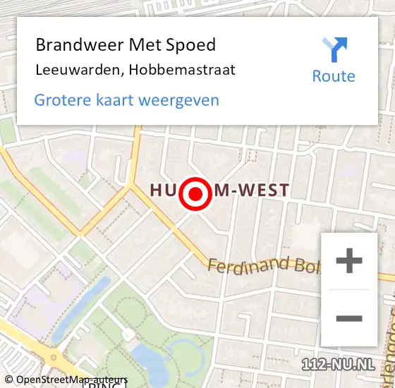 Locatie op kaart van de 112 melding: Brandweer Met Spoed Naar Leeuwarden, Hobbemastraat op 12 april 2022 00:14