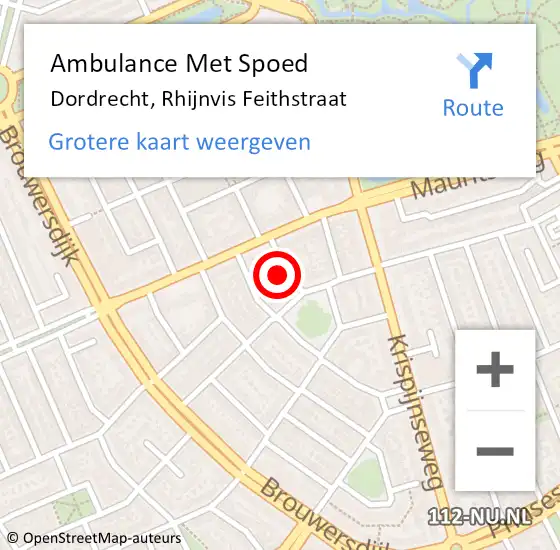 Locatie op kaart van de 112 melding: Ambulance Met Spoed Naar Dordrecht, Rhijnvis Feithstraat op 12 april 2022 08:18