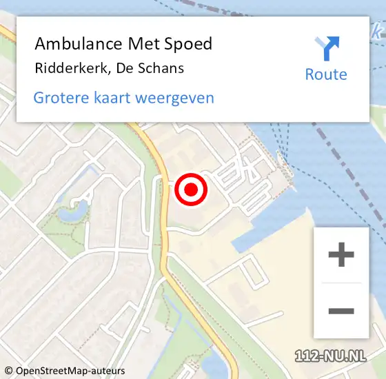 Locatie op kaart van de 112 melding: Ambulance Met Spoed Naar Ridderkerk, De Schans op 12 april 2022 12:55