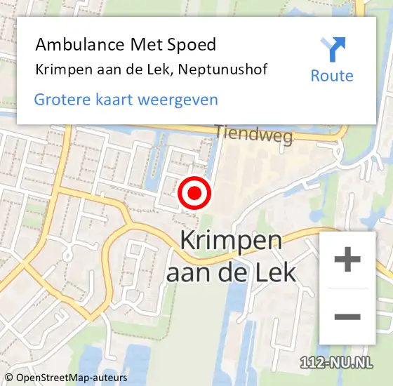 Locatie op kaart van de 112 melding: Ambulance Met Spoed Naar Krimpen aan de Lek, Neptunushof op 12 april 2022 14:21
