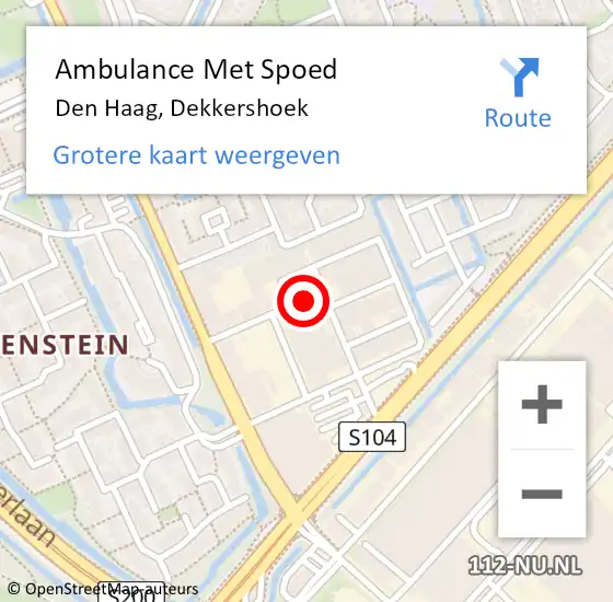 Locatie op kaart van de 112 melding: Ambulance Met Spoed Naar Den Haag, Dekkershoek op 12 april 2022 14:22