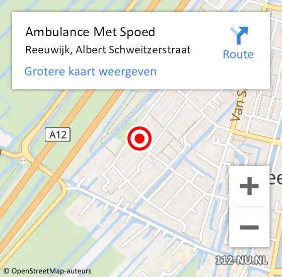 Locatie op kaart van de 112 melding: Ambulance Met Spoed Naar Reeuwijk, Albert Schweitzerstraat op 12 april 2022 15:55