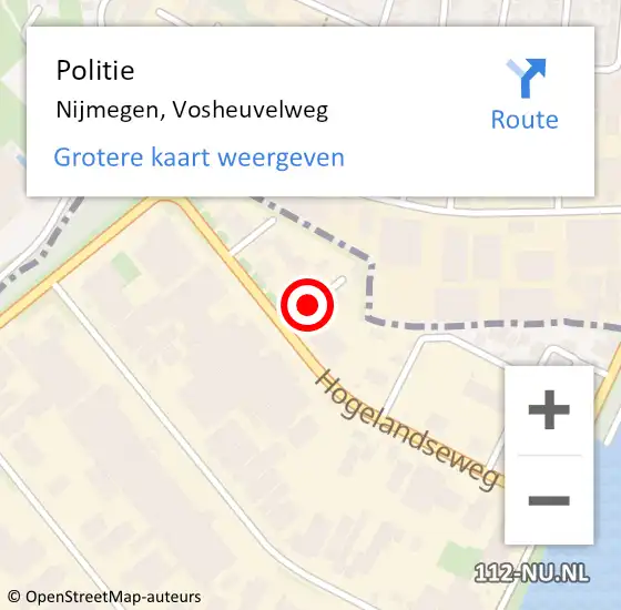 Locatie op kaart van de 112 melding: Politie Nijmegen, Vosheuvelweg op 14 juli 2014 09:58