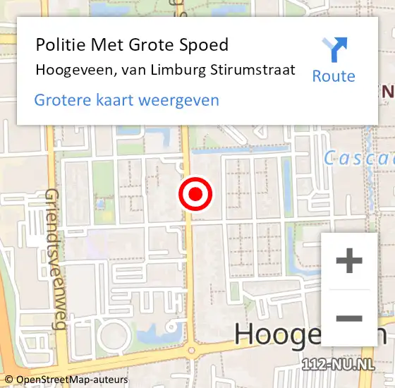 Locatie op kaart van de 112 melding: Politie Met Grote Spoed Naar Hoogeveen, van Limburg Stirumstraat op 12 april 2022 20:00