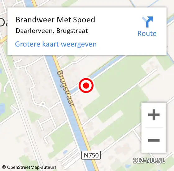 Locatie op kaart van de 112 melding: Brandweer Met Spoed Naar Daarlerveen, Brugstraat op 13 april 2022 07:11
