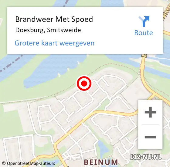 Locatie op kaart van de 112 melding: Brandweer Met Spoed Naar Doesburg, Smitsweide op 13 april 2022 09:16