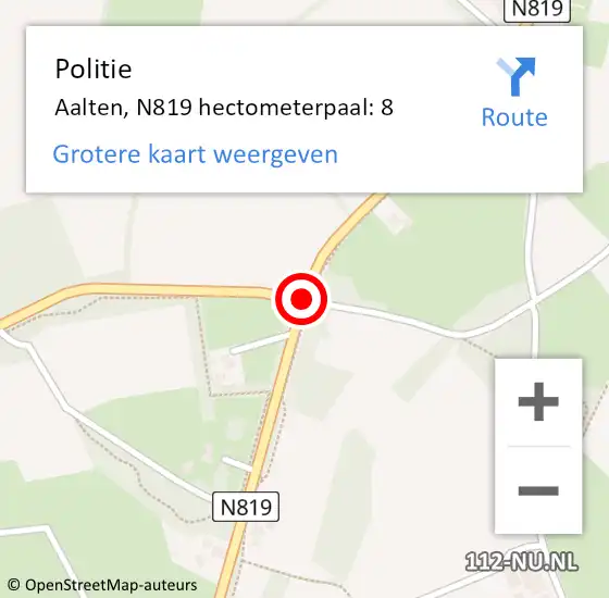 Locatie op kaart van de 112 melding: Politie Aalten, N819 hectometerpaal: 8 op 13 april 2022 10:49