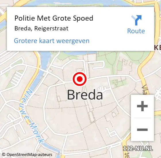 Locatie op kaart van de 112 melding: Politie Met Grote Spoed Naar Breda, Reigerstraat op 13 april 2022 13:02