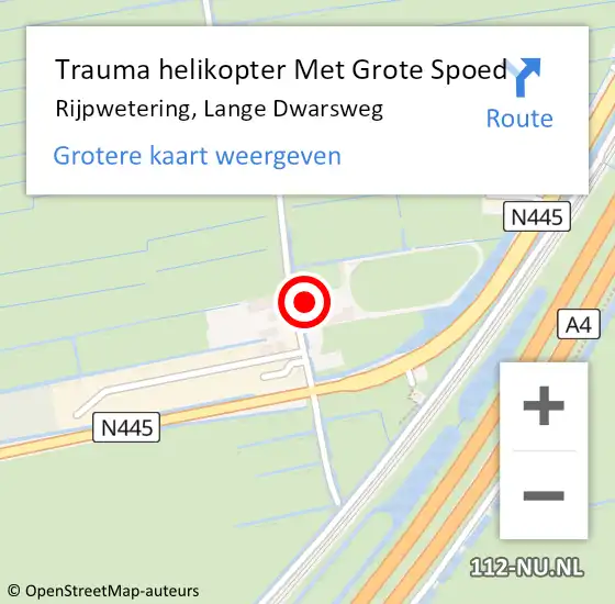 Locatie op kaart van de 112 melding: Trauma helikopter Met Grote Spoed Naar Rijpwetering, Lange Dwarsweg op 13 april 2022 15:56