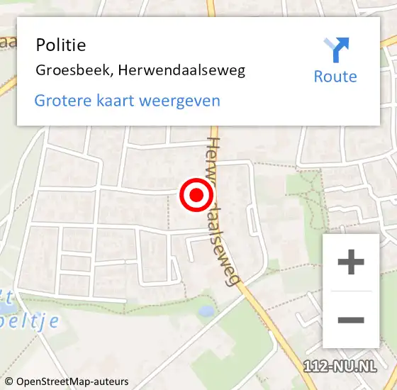 Locatie op kaart van de 112 melding: Politie Groesbeek, Herwendaalseweg op 13 april 2022 16:19