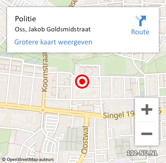 Locatie op kaart van de 112 melding: Politie Oss, Jakob Goldsmidstraat op 13 april 2022 16:30