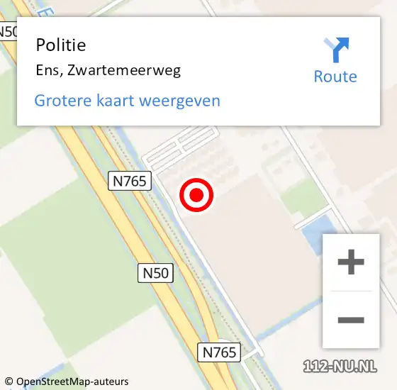 Locatie op kaart van de 112 melding: Politie Ens, Zwartemeerweg op 13 april 2022 17:51