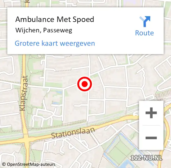 Locatie op kaart van de 112 melding: Ambulance Met Spoed Naar Wijchen, Passeweg op 13 april 2022 17:55