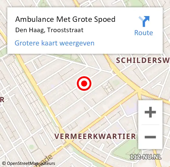 Locatie op kaart van de 112 melding: Ambulance Met Grote Spoed Naar Den Haag, Trooststraat op 13 april 2022 19:33