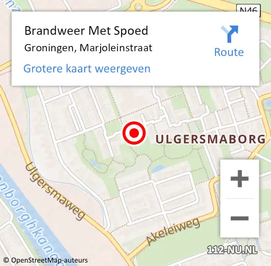 Locatie op kaart van de 112 melding: Brandweer Met Spoed Naar Groningen, Marjoleinstraat op 13 april 2022 20:19