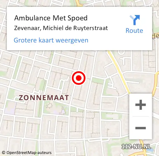 Locatie op kaart van de 112 melding: Ambulance Met Spoed Naar Zevenaar, Michiel de Ruyterstraat op 13 april 2022 21:21