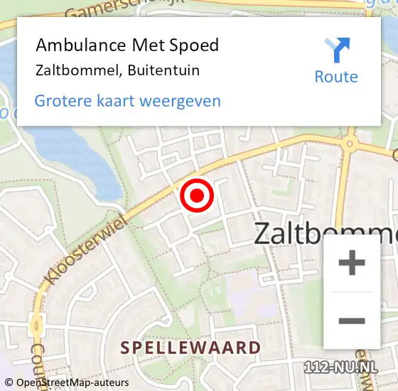 Locatie op kaart van de 112 melding: Ambulance Met Spoed Naar Zaltbommel, Buitentuin op 13 april 2022 22:36