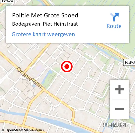 Locatie op kaart van de 112 melding: Politie Met Grote Spoed Naar Bodegraven, Piet Heinstraat op 13 april 2022 23:30