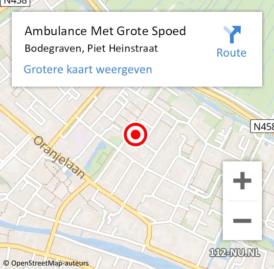 Locatie op kaart van de 112 melding: Ambulance Met Grote Spoed Naar Bodegraven, Piet Heinstraat op 13 april 2022 23:31