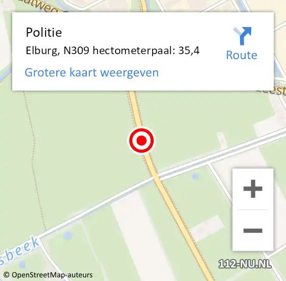 Locatie op kaart van de 112 melding: Politie Elburg, N309 hectometerpaal: 35,4 op 13 april 2022 23:59